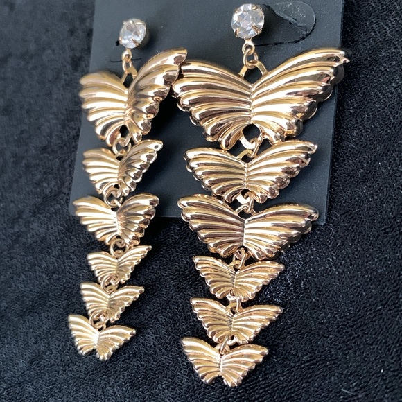 INC International Concept Gold Tone Butterfly Linear Earrings - Picture 4 of 9